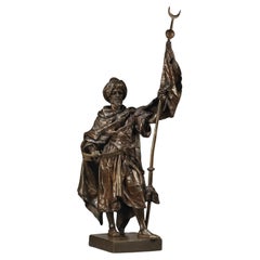 Große mehrpatinierte Bronzefigur eines arabischen Kriegers von Henri-Honoré Plé