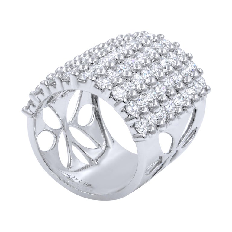 Large Multi Row Diamond Fashion Ladies Ring 6.54 Carat 18 Karat White ...