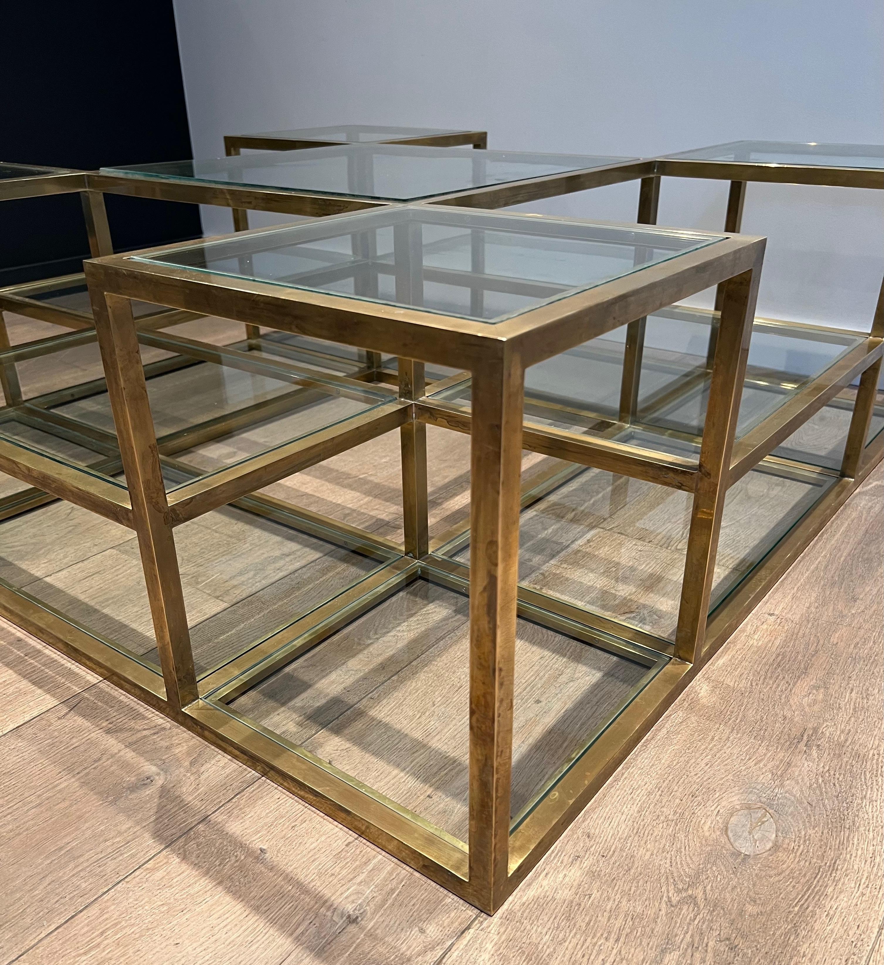 Grande table basse en laiton à plusieurs niveaux. Travail français. Circa 1970 en vente 4