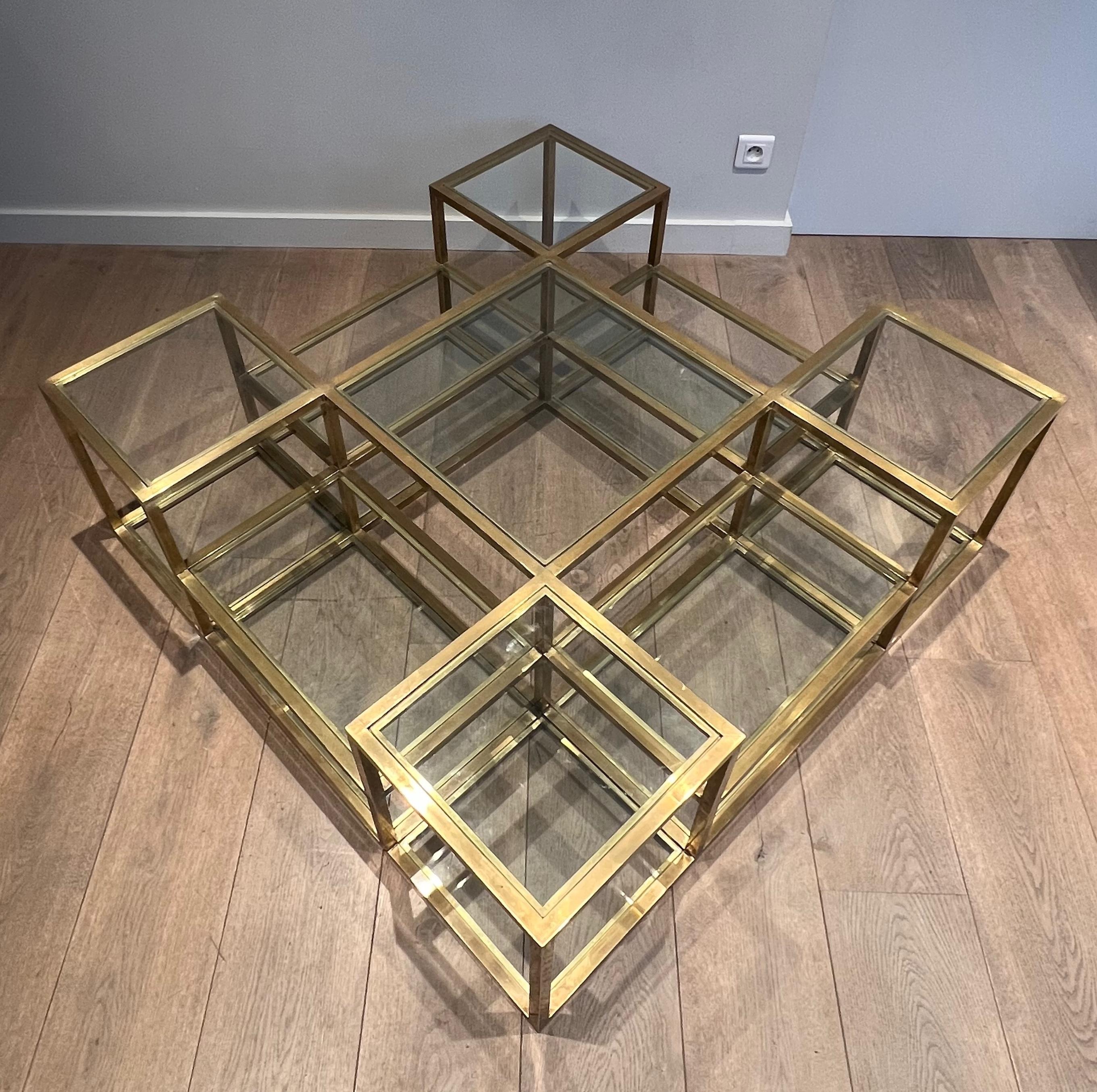 Grande table basse en laiton à plusieurs niveaux. Travail français. Circa 1970 en vente 6