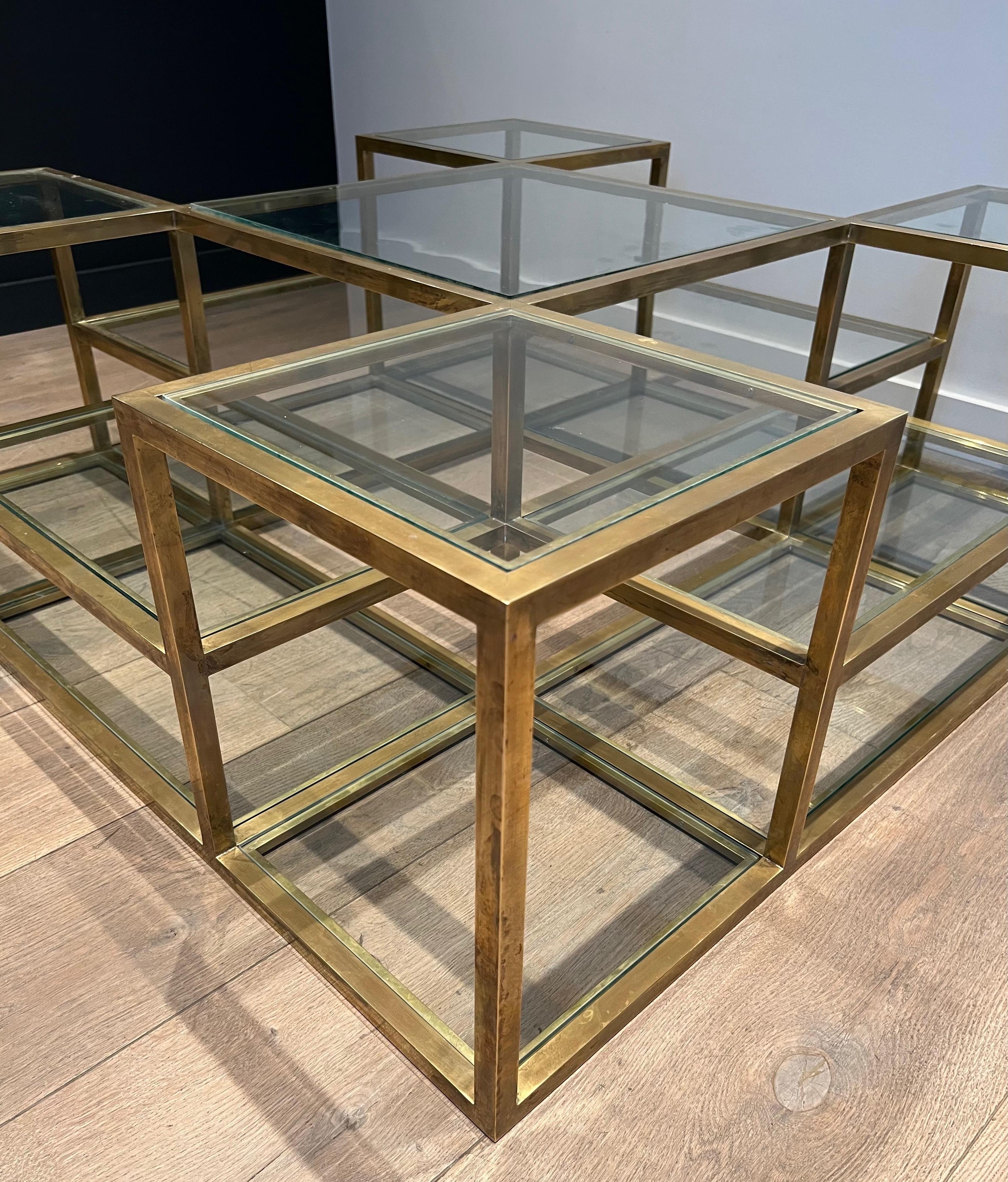 Grande table basse en laiton à plusieurs niveaux. Travail français. Circa 1970 en vente 8