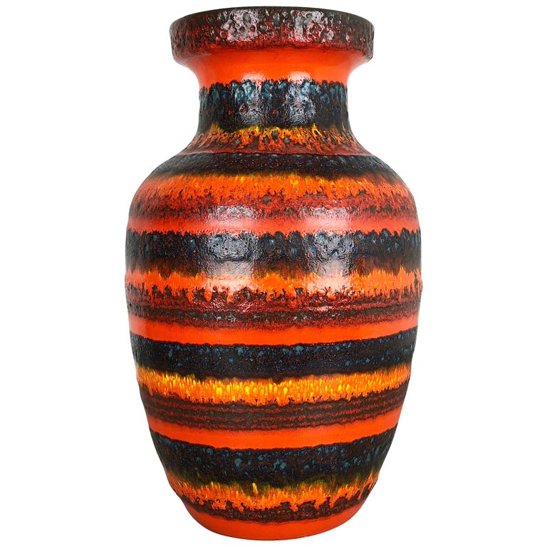 Large Multi Color Pottery Fat Lava Multi Color Floor Vase Made By