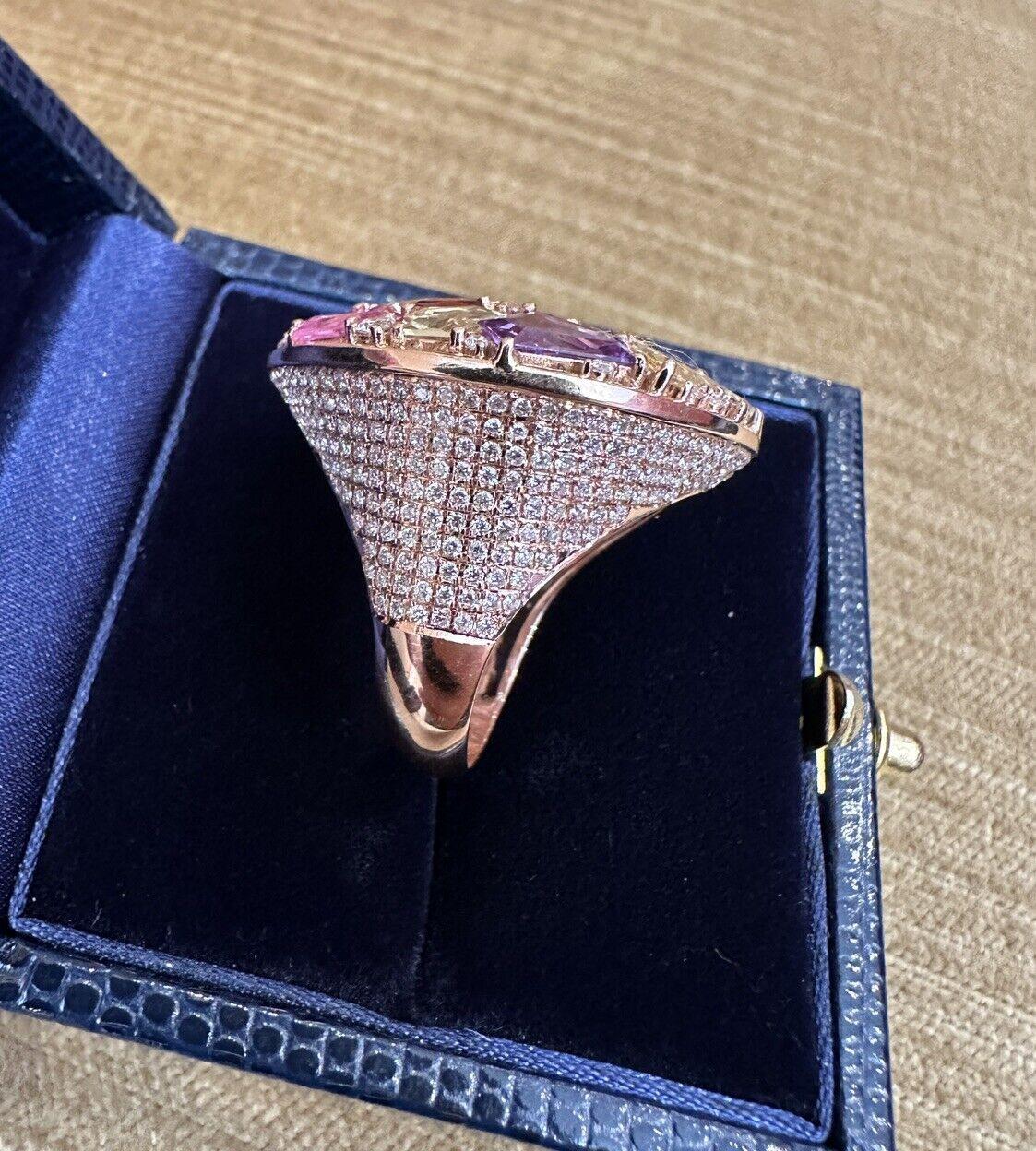 Large Multicolor Sapphire and Diamond Statement Ring in 18k Rose Gold In Excellent Condition For Sale In La Jolla, CA