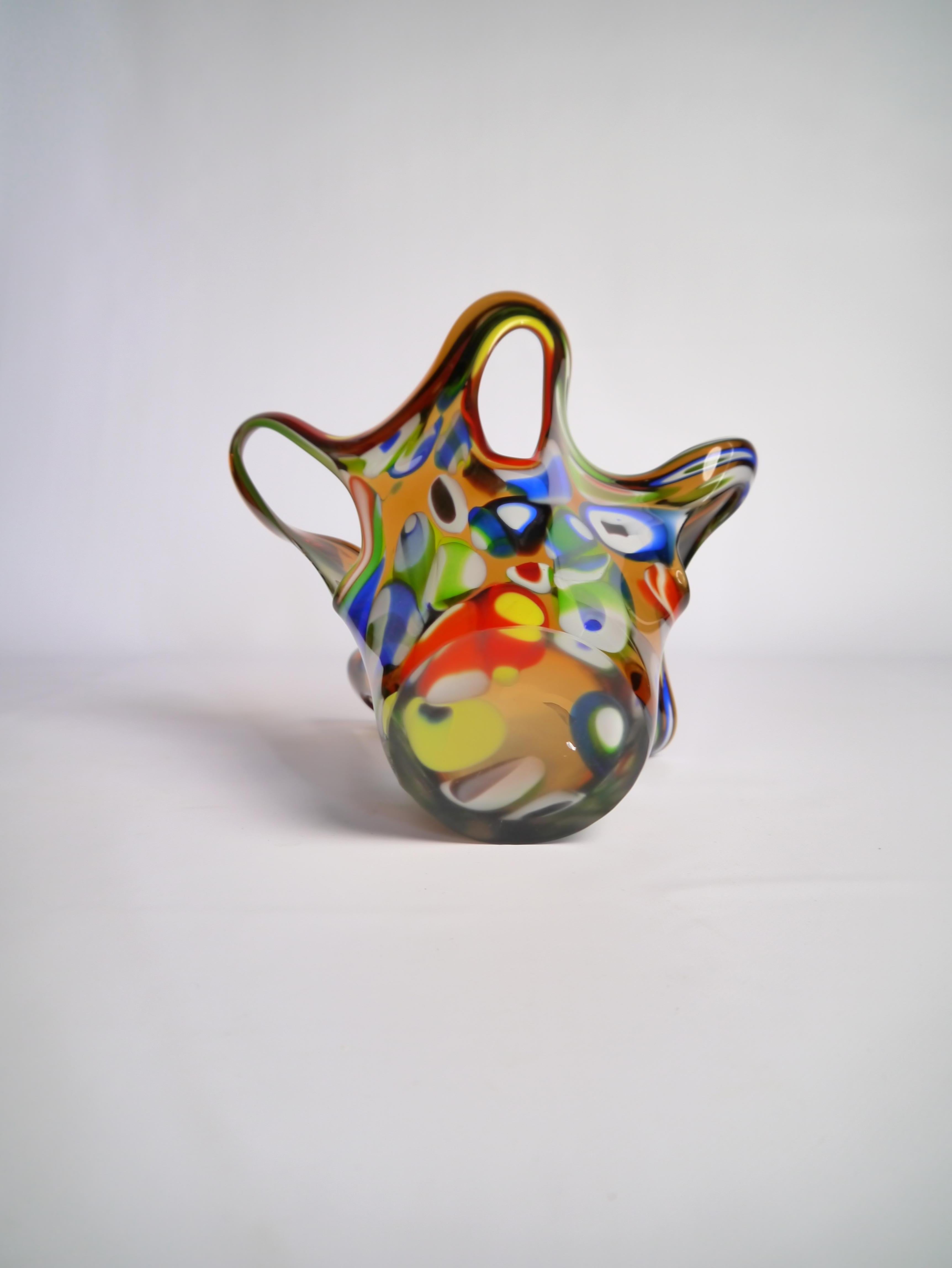 Mid-Century Modern Large Multicolored 1950s Millefiori Murano Glass Bowl