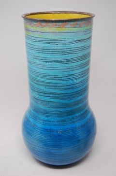 Large Multicolored Enamel Over Copper Vase