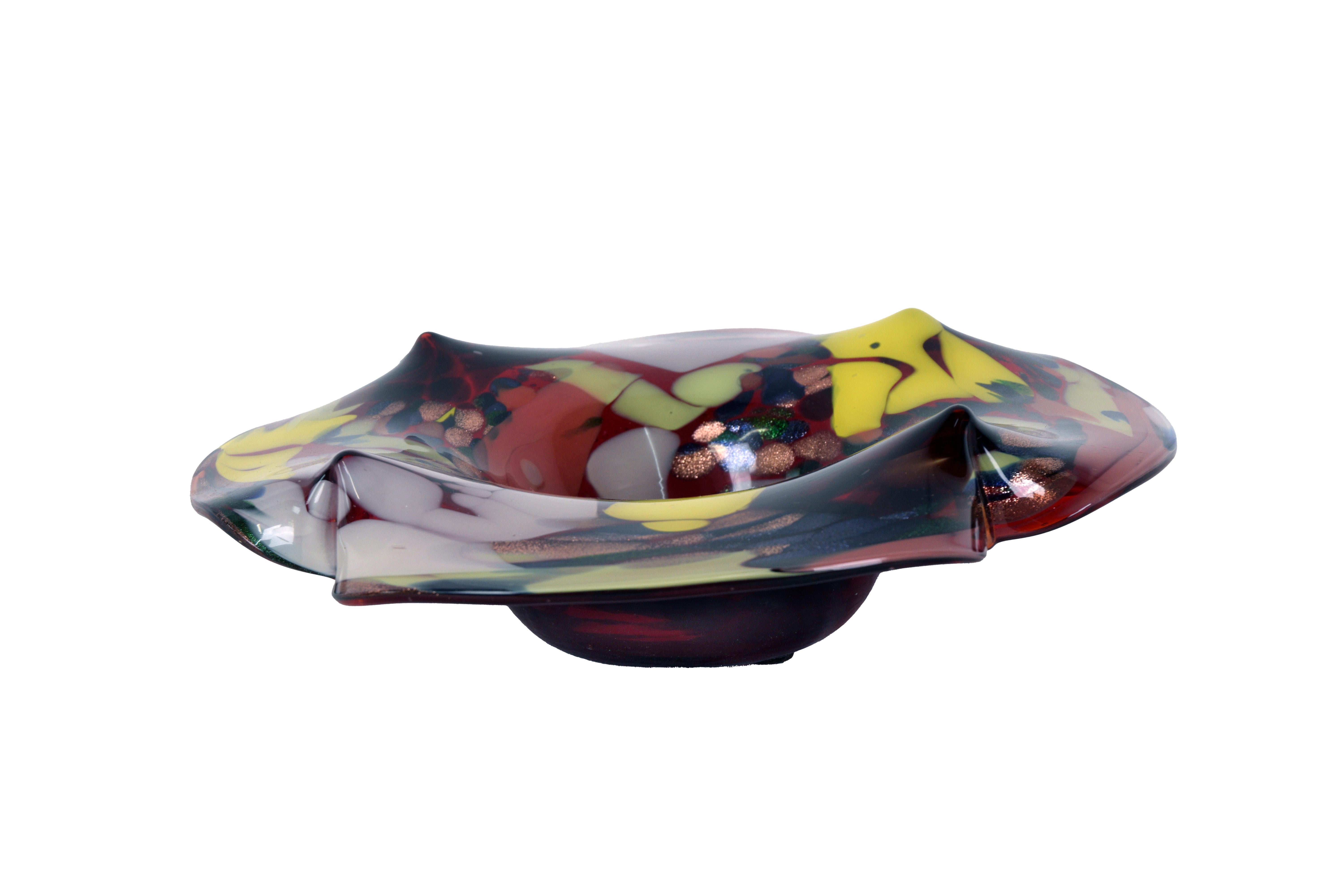 Große mehrfarbige Murano-Glasschale Tafelaufsatz mit Aventurina (Italienisch) im Angebot