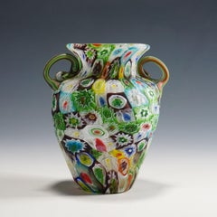 Large Multicoloured Fratelli Toso Millefiori Vase with Handles, Murano, 1910