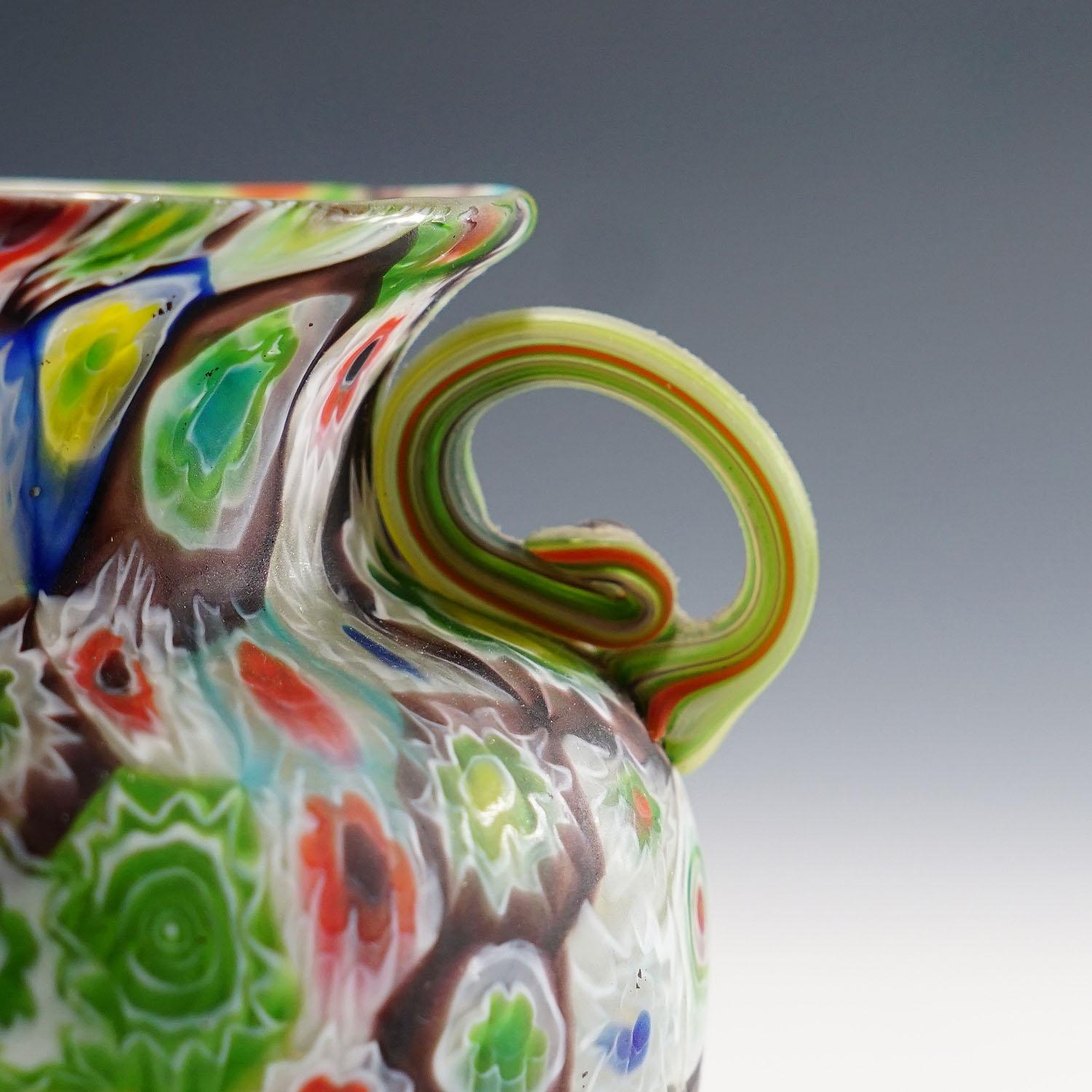 20th Century Large Multicoloured Fratelli Toso Millefiori Vase with Handles, Murano, 1910