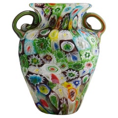 Large Multicoloured Fratelli Toso Millefiori Vase with Handles, Murano, 1910