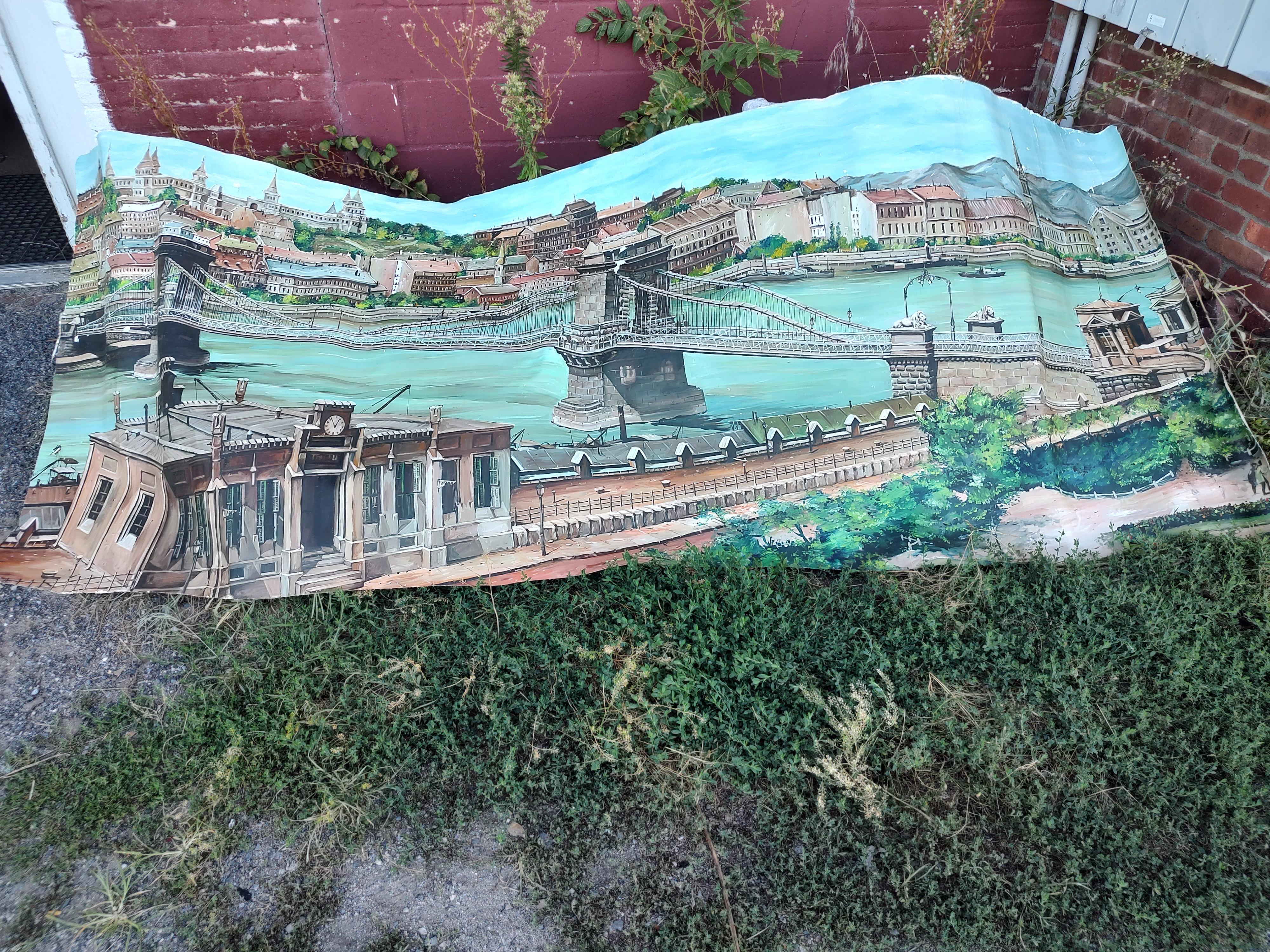 Large Mural of the Szechenyi Chain Bridge in Budapest Hungary For Sale 5