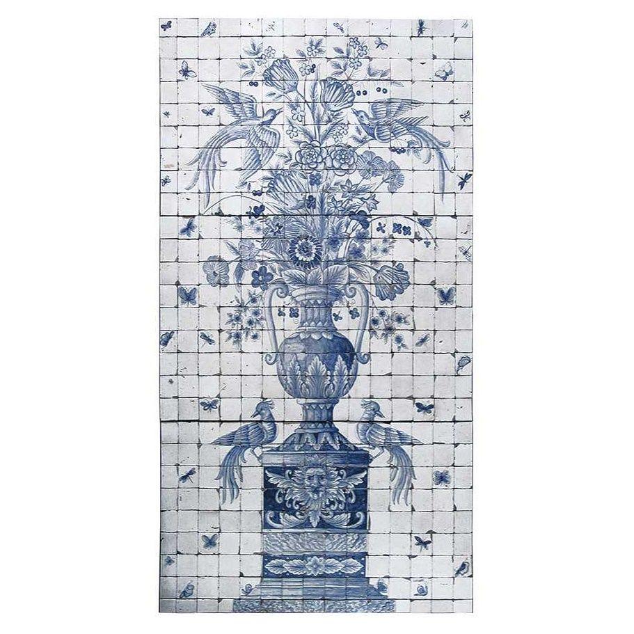 Late 20th Century Large Mural of Artisanal Tiles with Flowers from the 20th Century For Sale