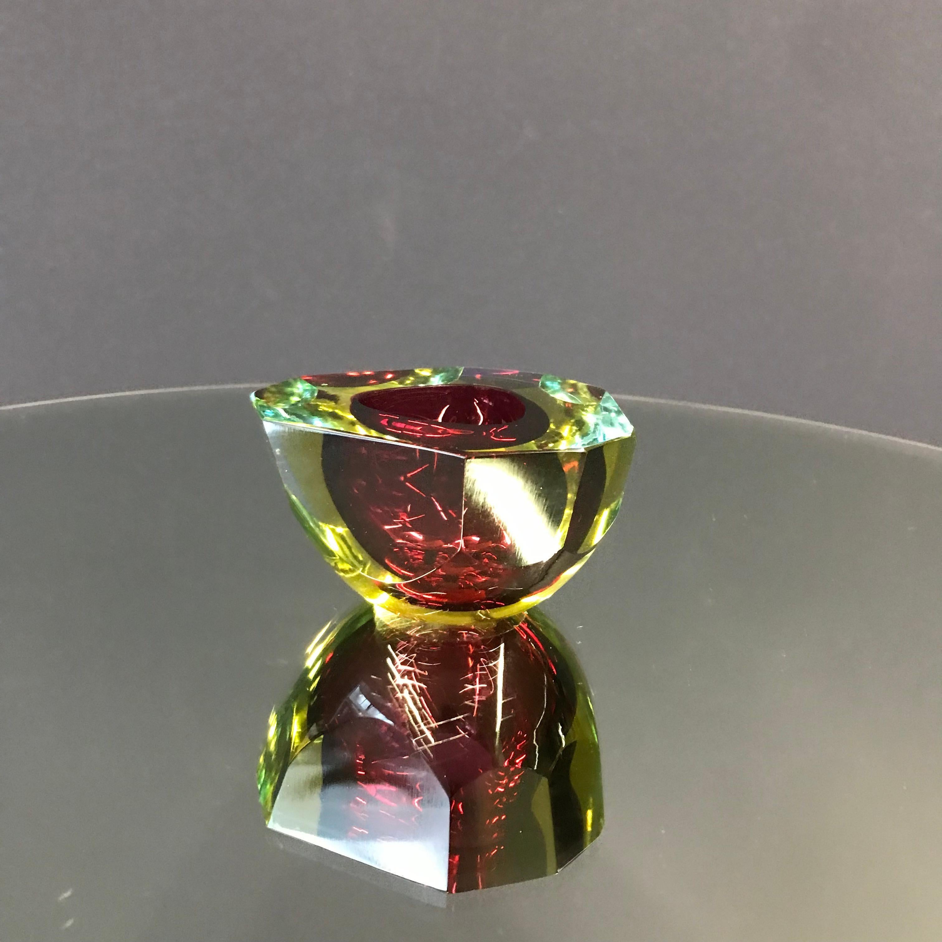 Mid-Century Modern Large Murano 1.5kg Glass Faceted Sommerso Bowl Element Ashtray For Sale