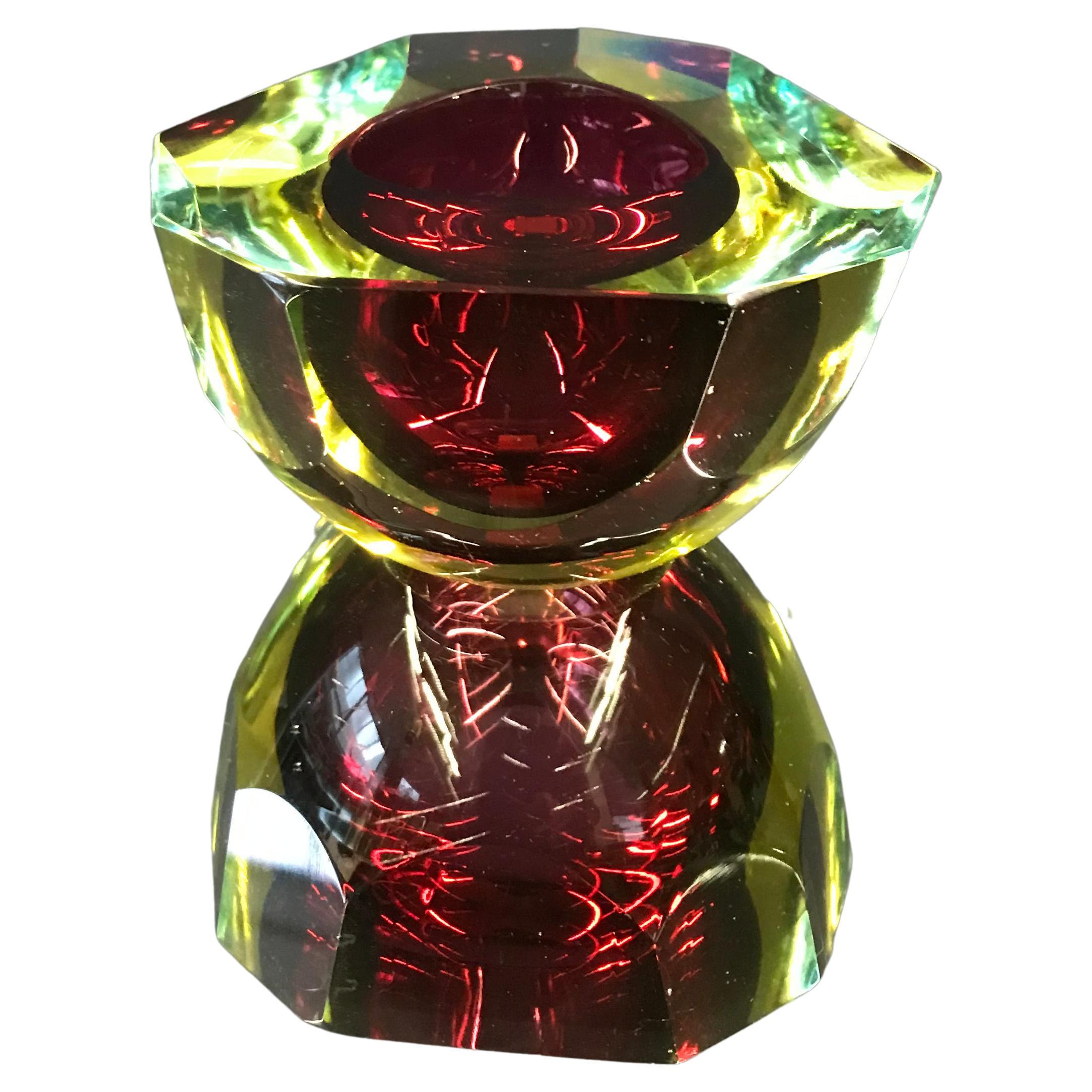 Large Murano 1.5kg Glass Faceted Sommerso Bowl Element Ashtray For Sale