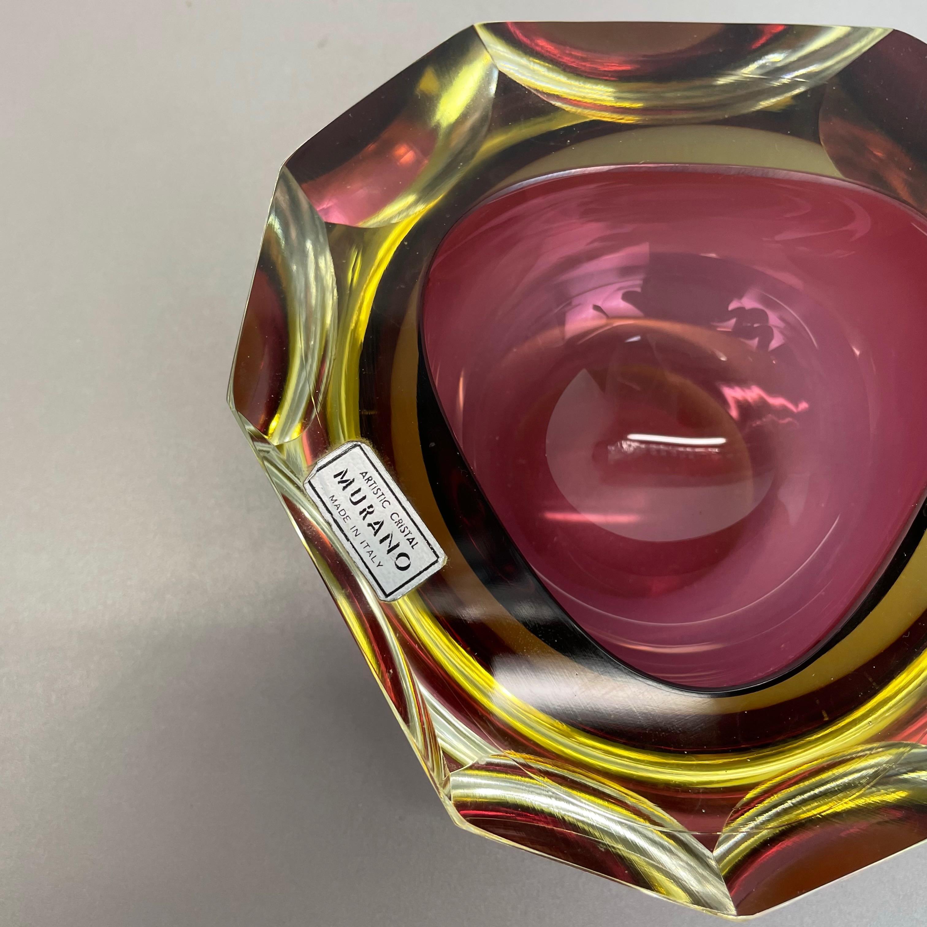 Large Murano 1, 5kg Glass Faceted Sommerso Bowl Element Ashtray Murano Italy 1970 3