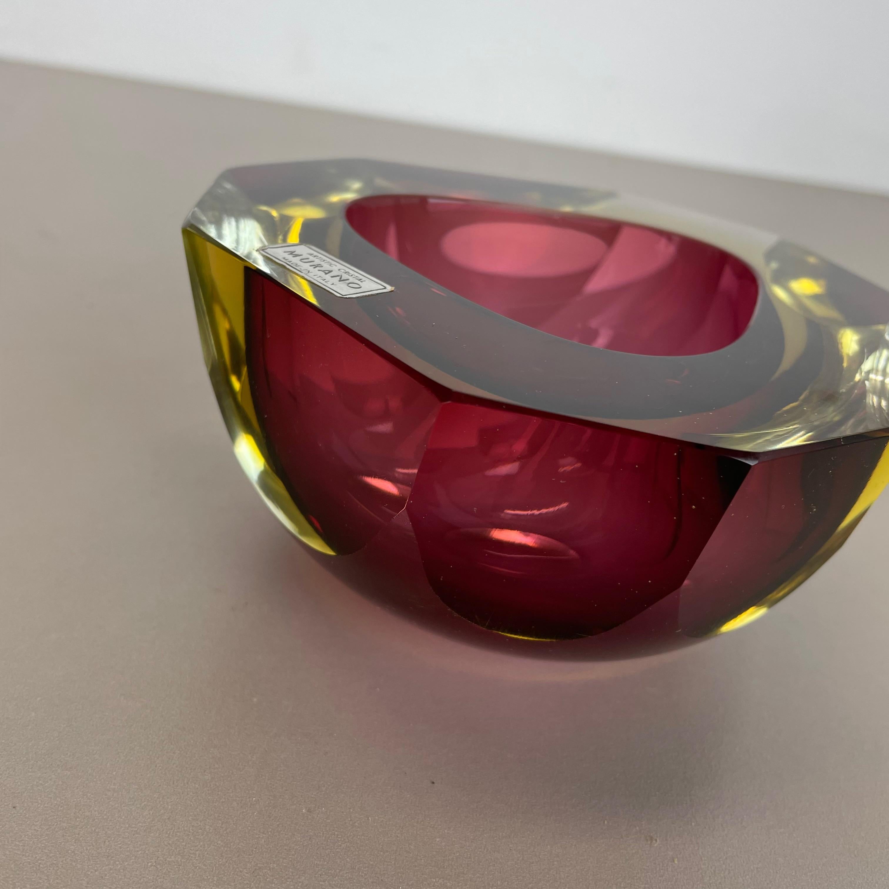 Large Murano 1, 5kg Glass Faceted Sommerso Bowl Element Ashtray Murano Italy 1970 5