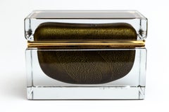 Large Murano 24k Gold On Black Glass Rectangular Box, Contemporary