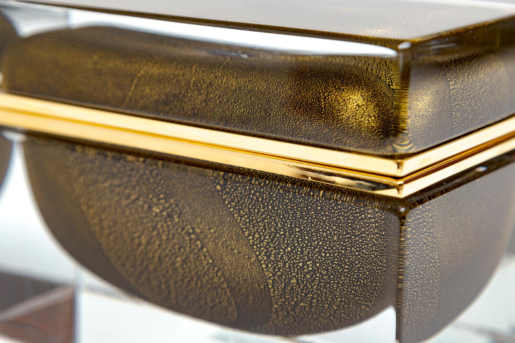 Art Déco Scatola rettangolare grande in vetro di Murano con oro 24k e nero, Contemporary in vendita