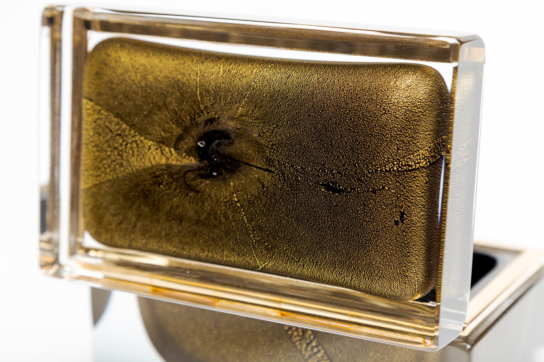 Scatola rettangolare grande in vetro di Murano con oro 24k e nero, Contemporary in vendita 1
