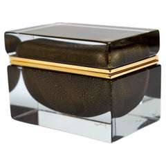 Large Murano 24k Gold On Black Glass Rectangular Box, Contemporary