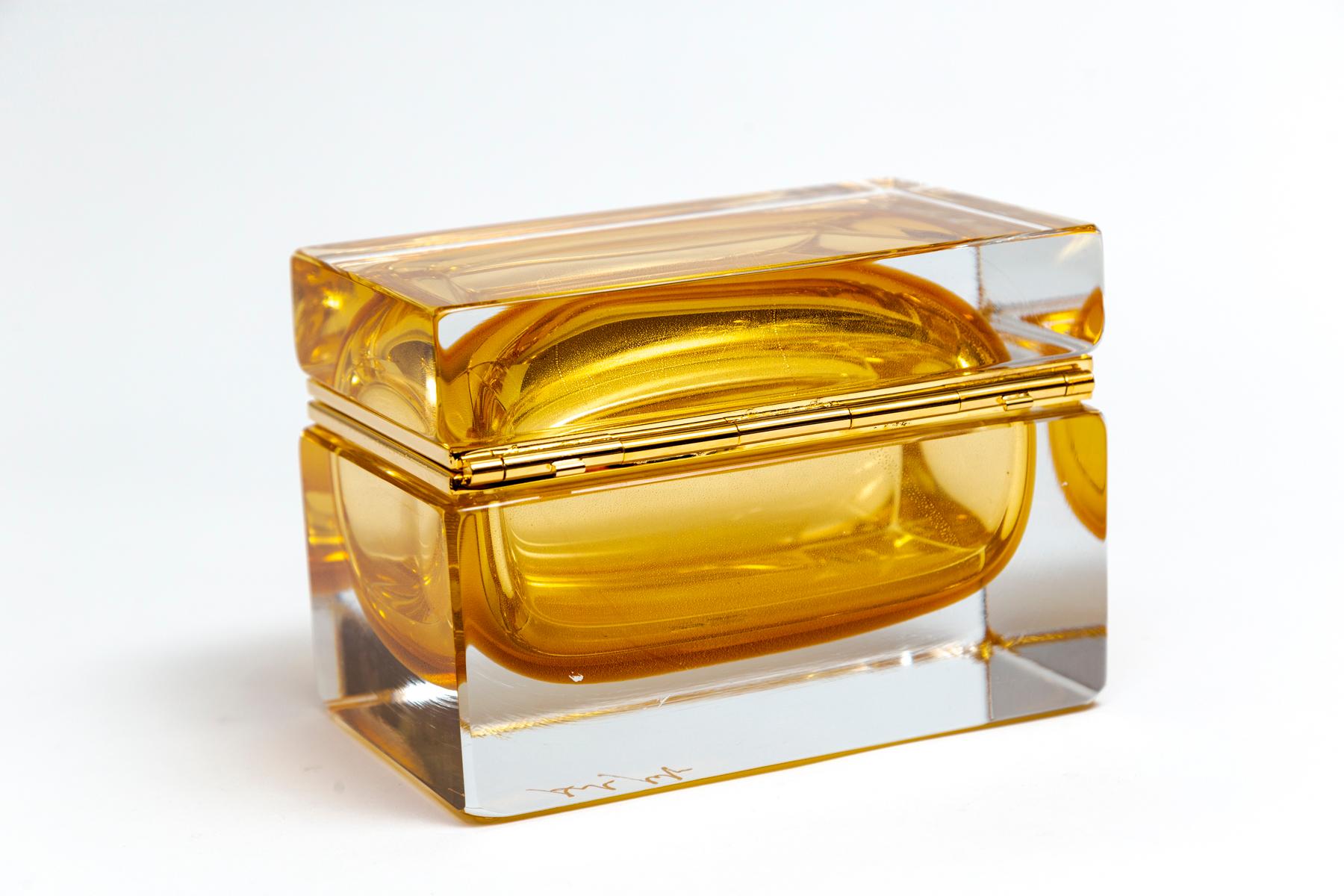 Art Déco Scatola rettangolare grande in oro 24k di Murano, Contemporary in vendita