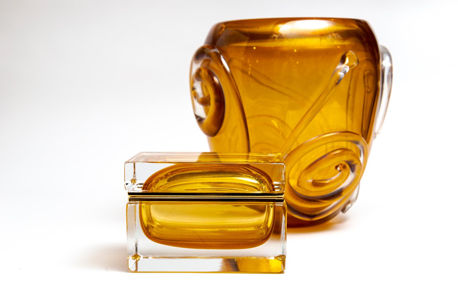 Scatola rettangolare grande in oro 24k di Murano, Contemporary In condizioni buone in vendita a Westport, CT