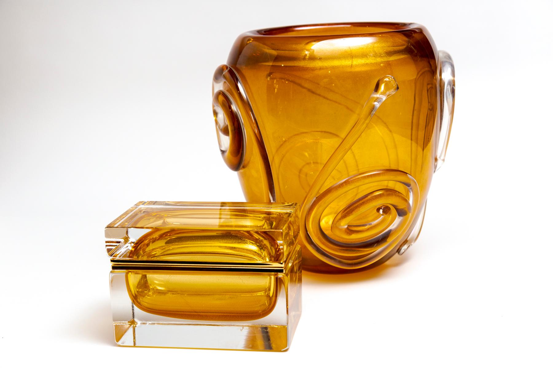 XXI secolo e contemporaneo Scatola rettangolare grande in oro 24k di Murano, Contemporary in vendita