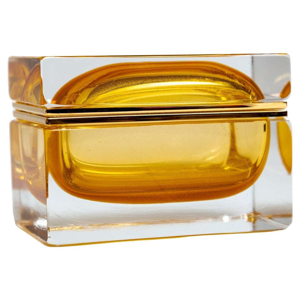 Low Murano Emerald Sommerso Glass Rectangular Box, Contemporary For ...