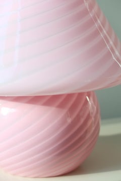 Large Murano 70s Bubble Gum Pink Swirl Glass Mushroom Table Lamp