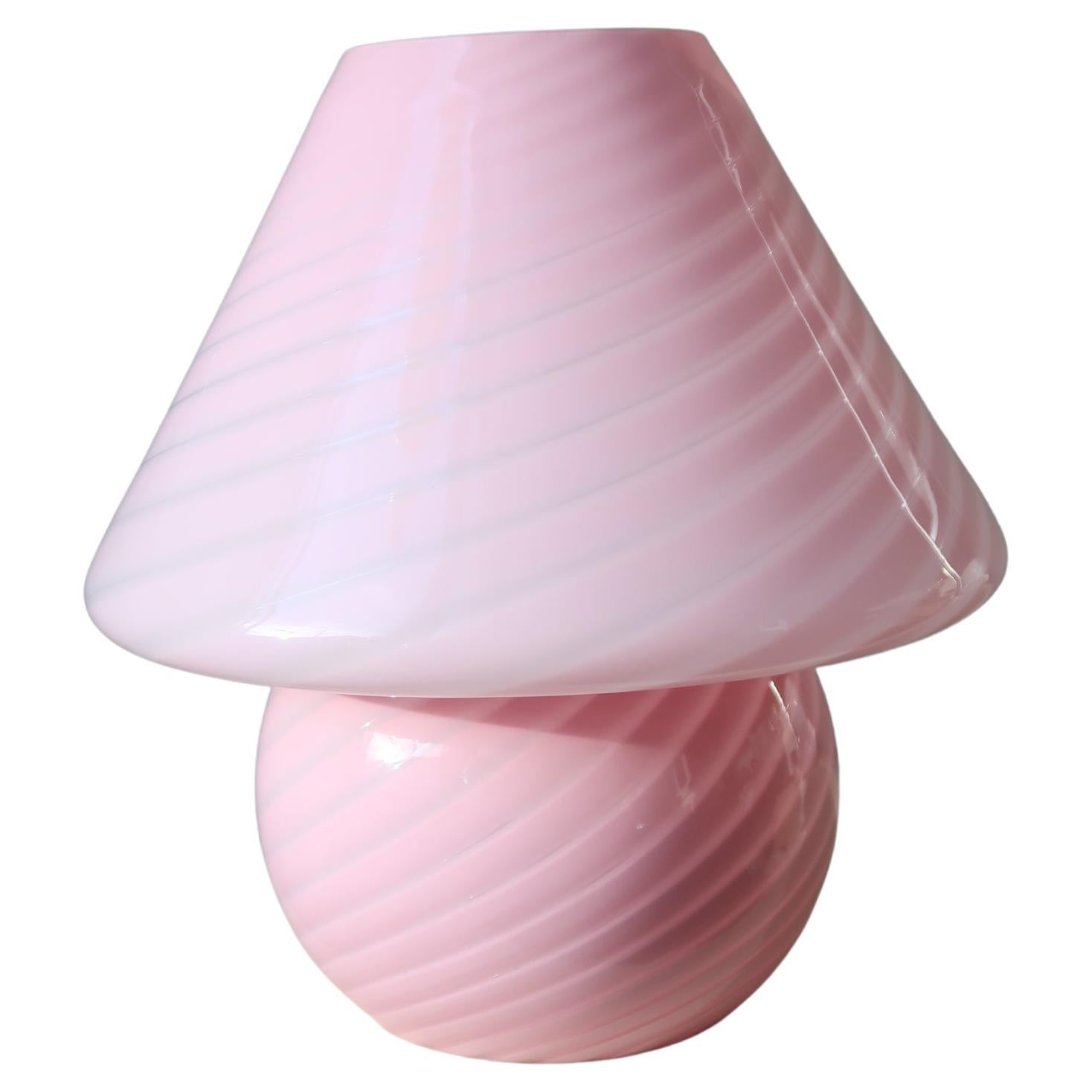 Large Murano 70s Bubble Gum Pink Swirl Glass Mushroom Table Lamp For Sale  at 1stDibs | pink glass mushroom lamp