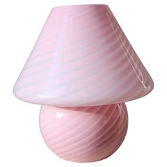 Large Murano 70s Bubble Gum Pink Swirl Glass Mushroom Table Lamp