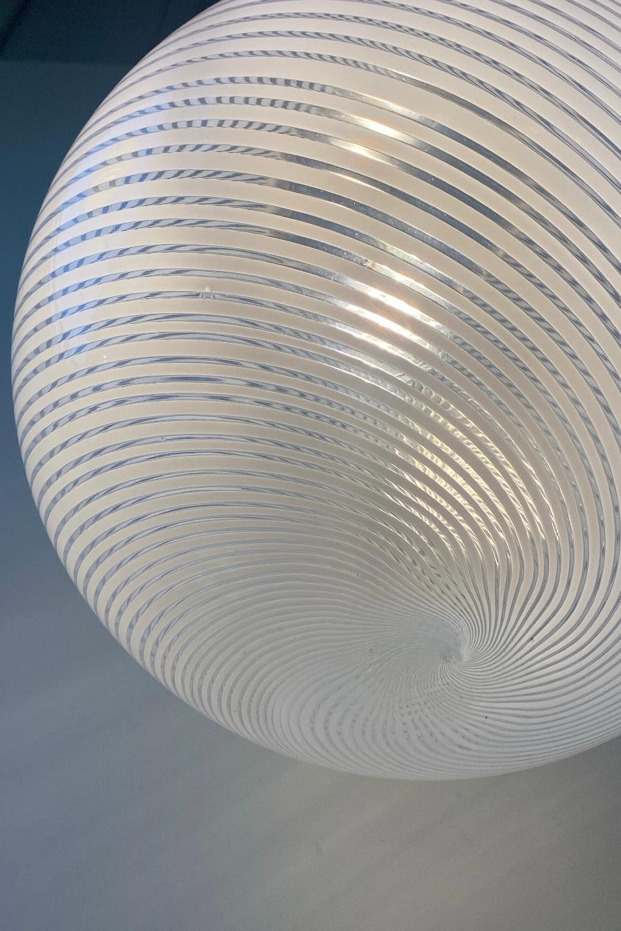 Murano Glass Large Murano 1970s Filigrana Swirl Glass Globe Pendant Lamp