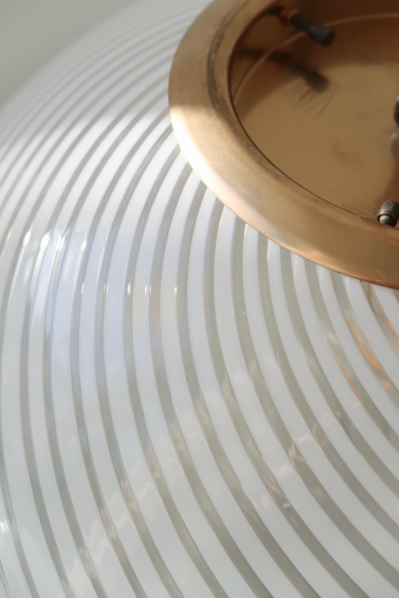 Large Murano 1970s Filigrana Swirl Glass Globe Pendant Lamp 1
