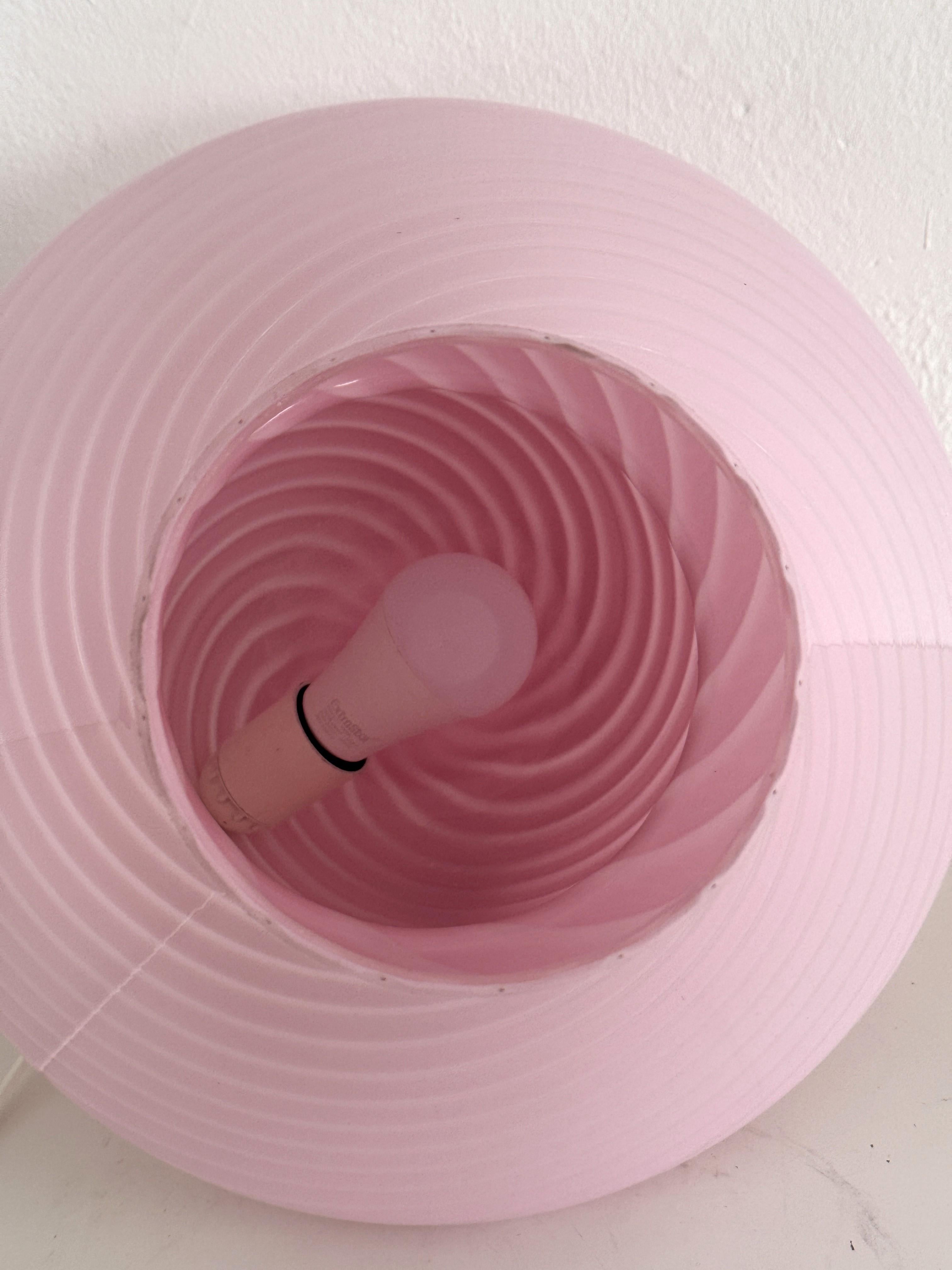 Verre de Murano Grande lampe de table Murano des années 70 en forme de champignon et en verre tourbillonnant rose en vente