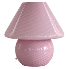 Large Murano 70s Mushroom Table Lamp in Pink Swirl Glass