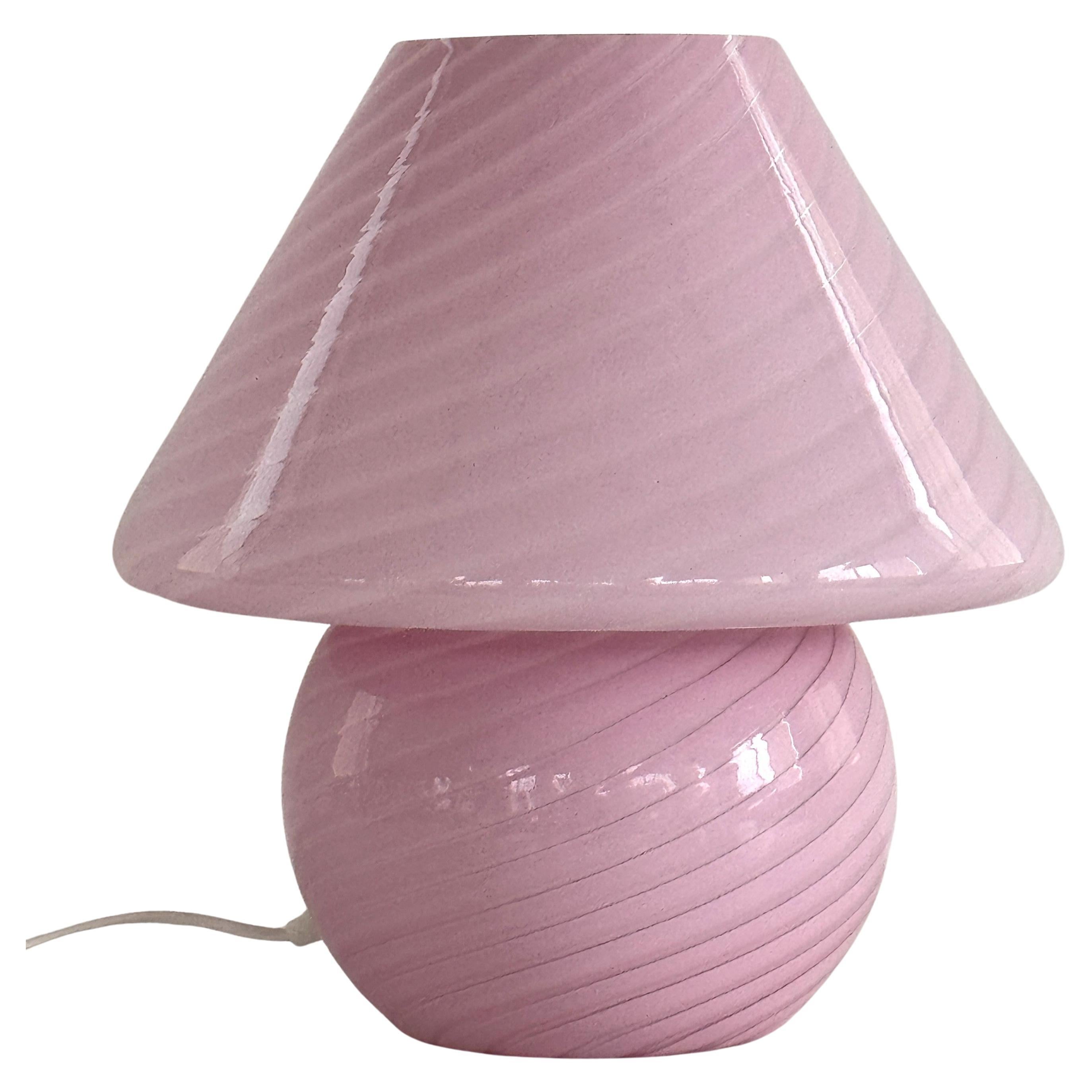 Large Murano 70s Mushroom Table Lamp in Pink Swirl Glass