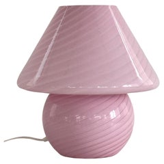 Large Murano 70s Mushroom Table Lamp in Pink Swirl Glass
