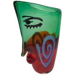 Large Murano Abstract Face Picasso Style Luxury Art Glass Vase Estate Find