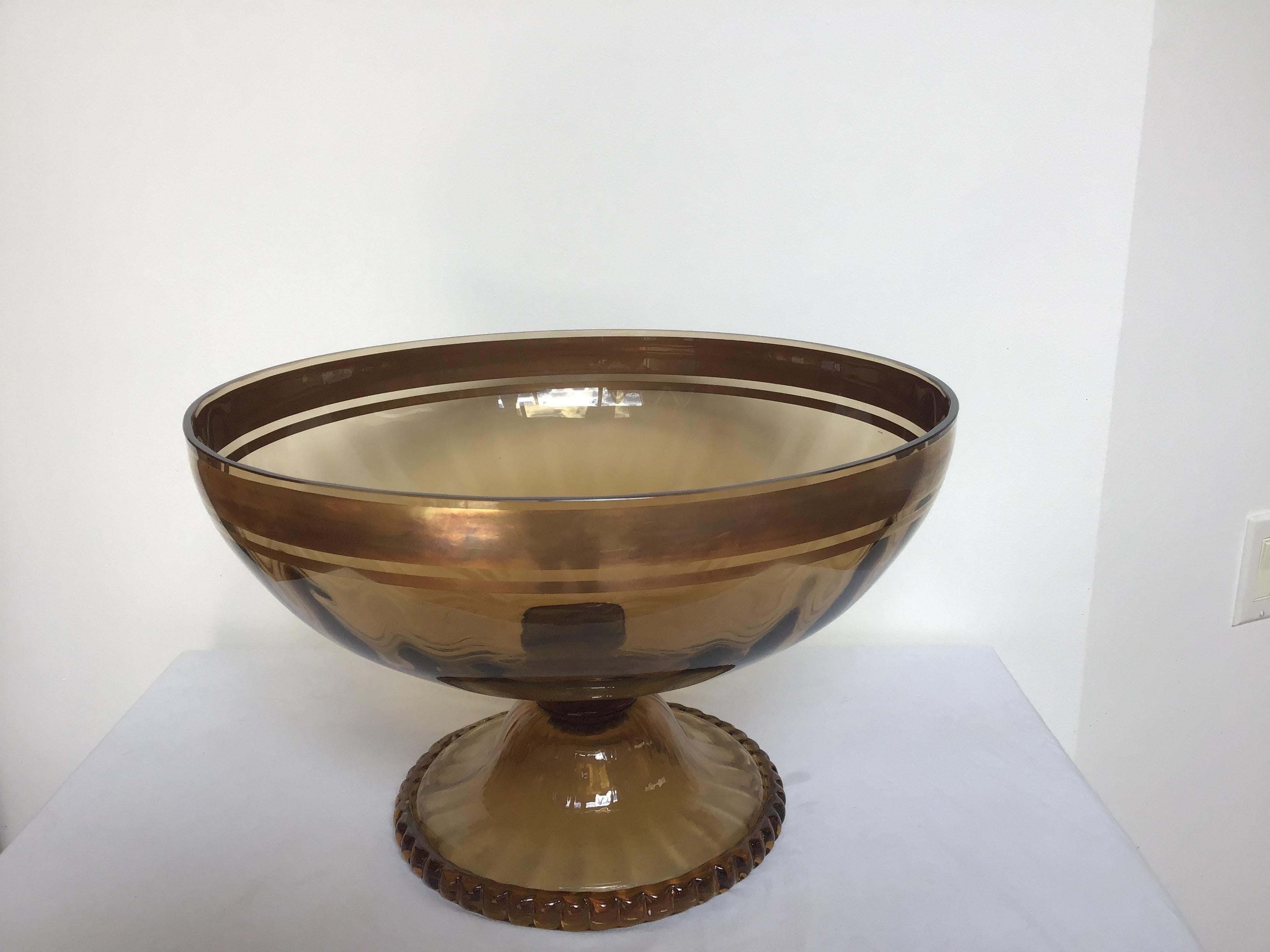 Art Glass Large Murano Amber Colored Bowl For Sale
