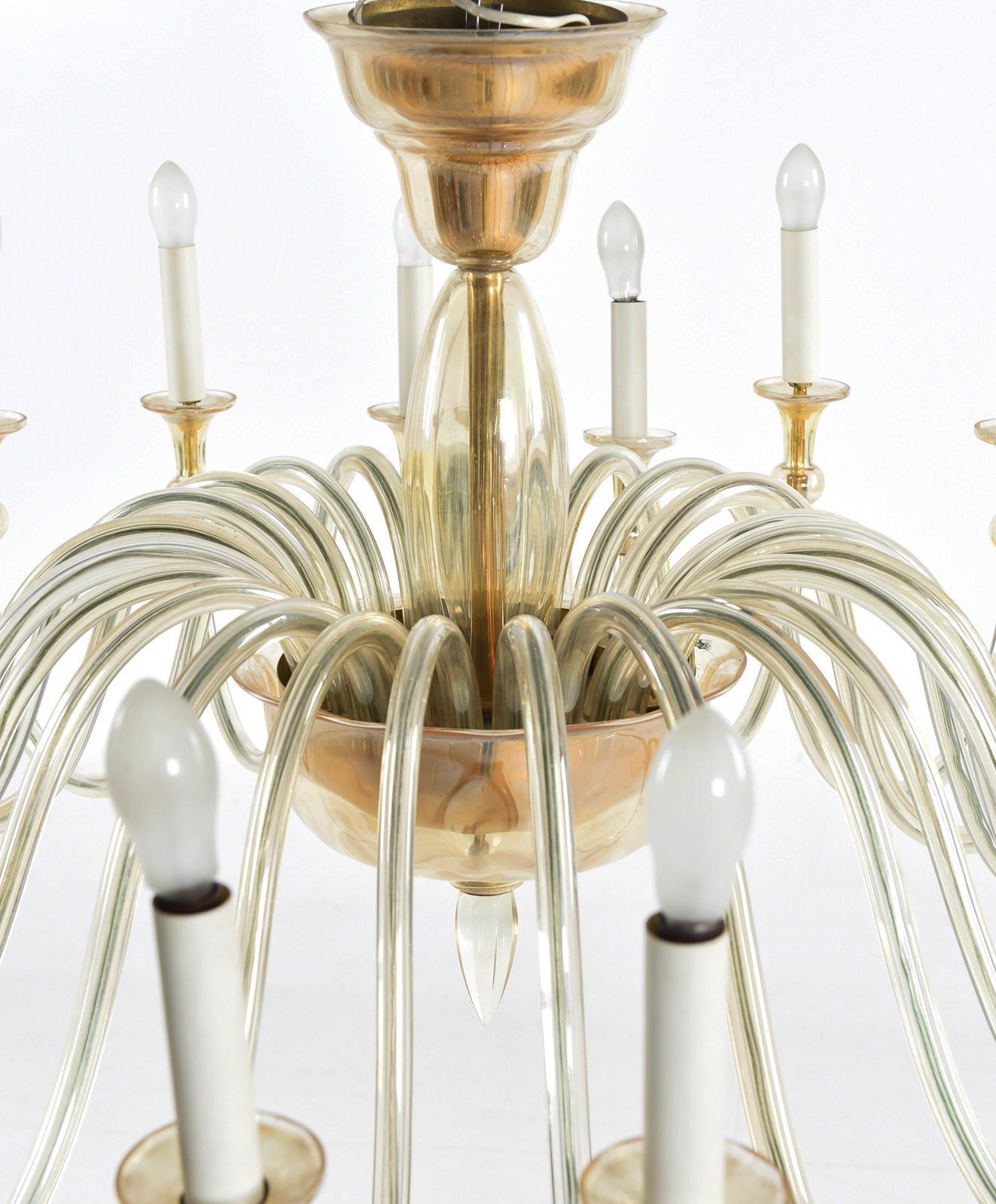 Mid-Century Modern Large Murano Amber-Glass Chandelier