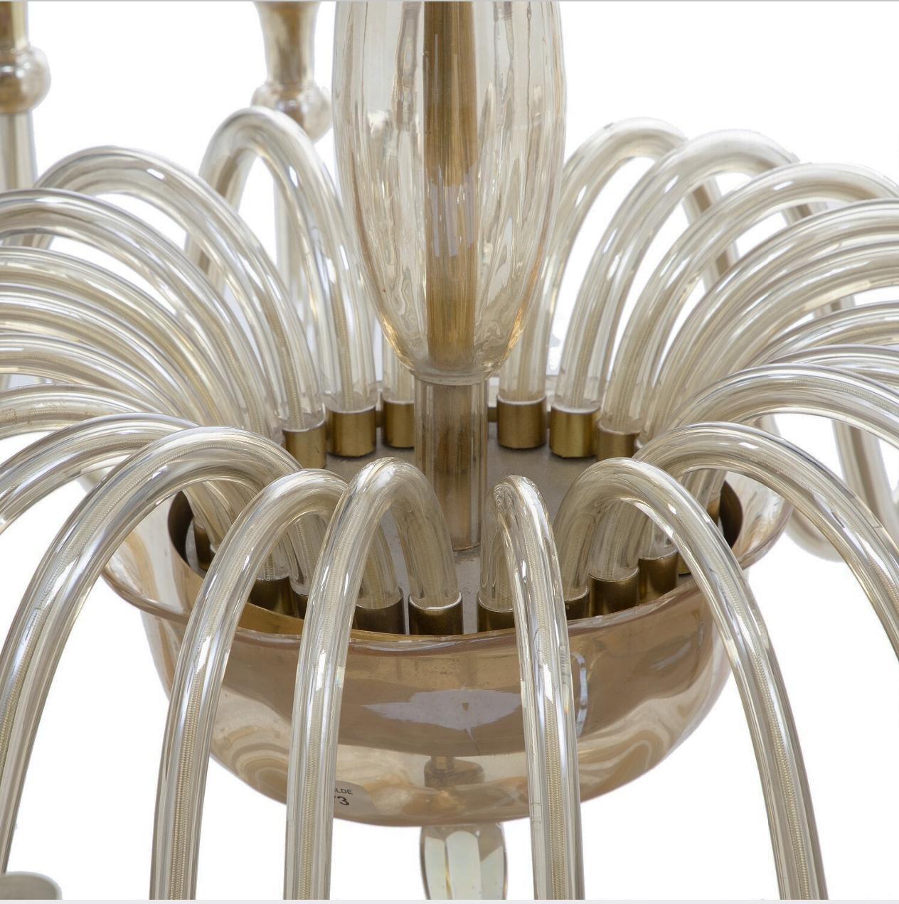 Mid-Century Modern Large Murano Amber-Glass Chandelier For Sale