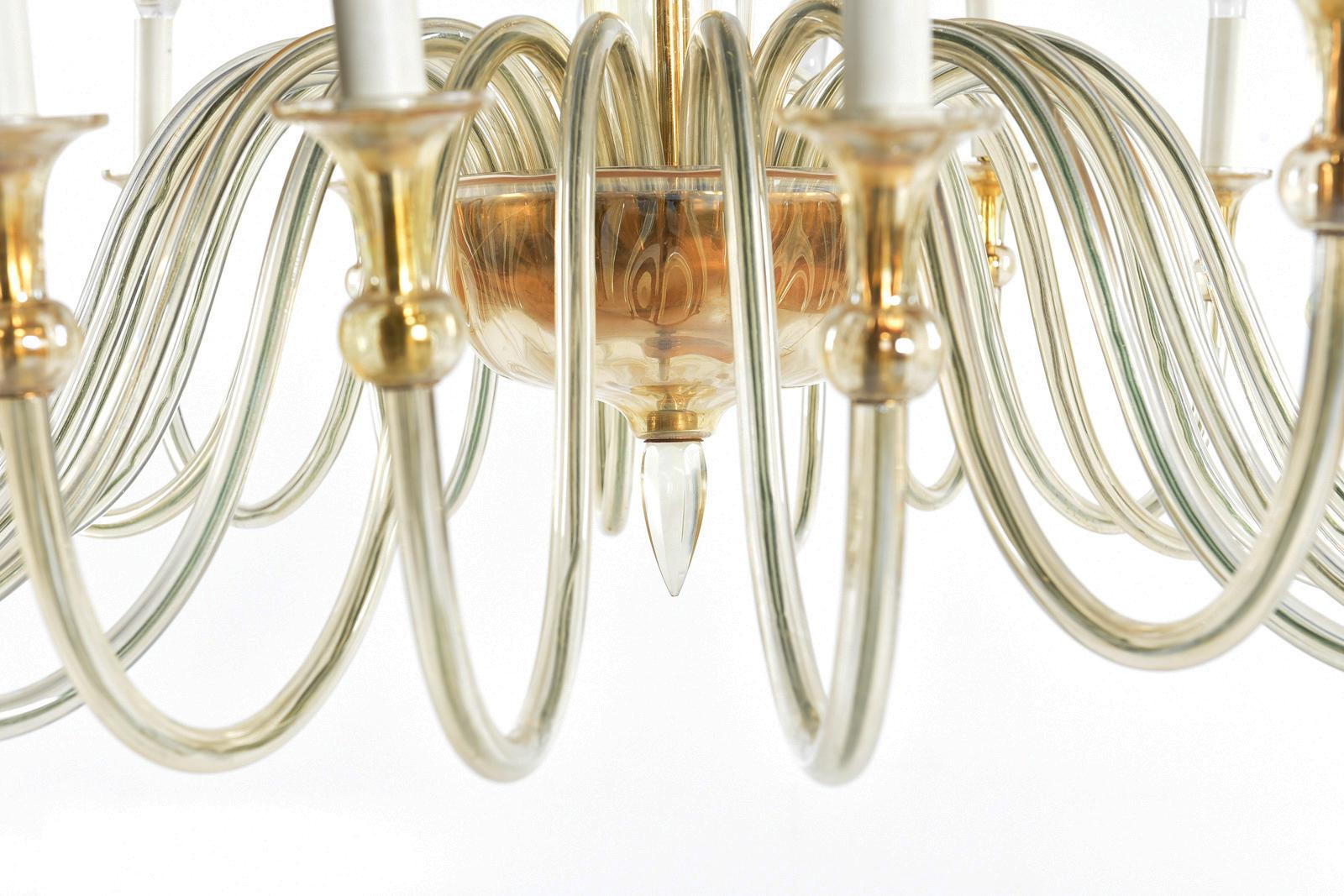 Italian Large Murano Amber-Glass Chandelier For Sale