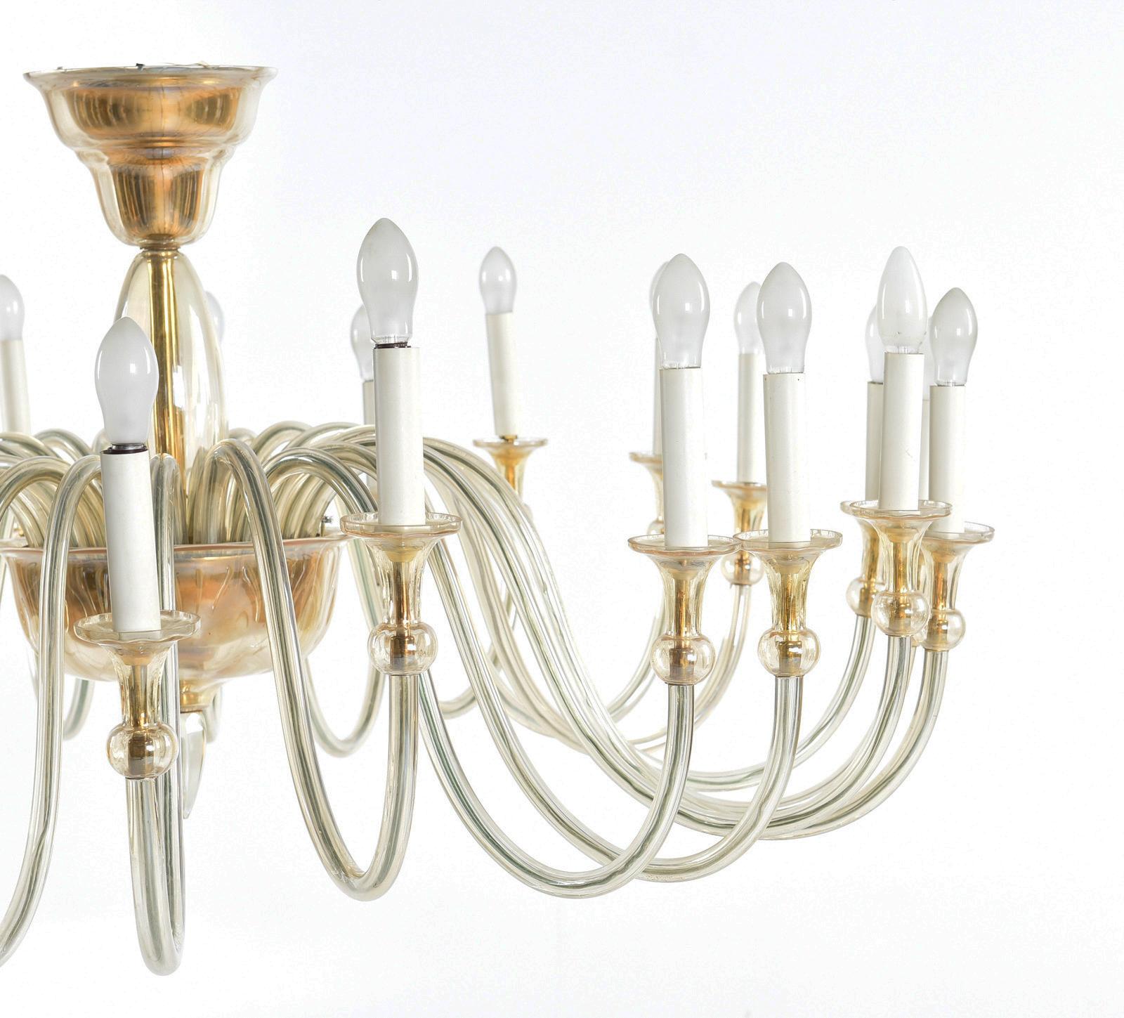 Large Murano Amber-Glass Chandelier In Excellent Condition In Vienna, AT