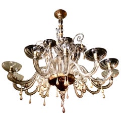Large Murano Amber Glass Chandelier with 18 Lights