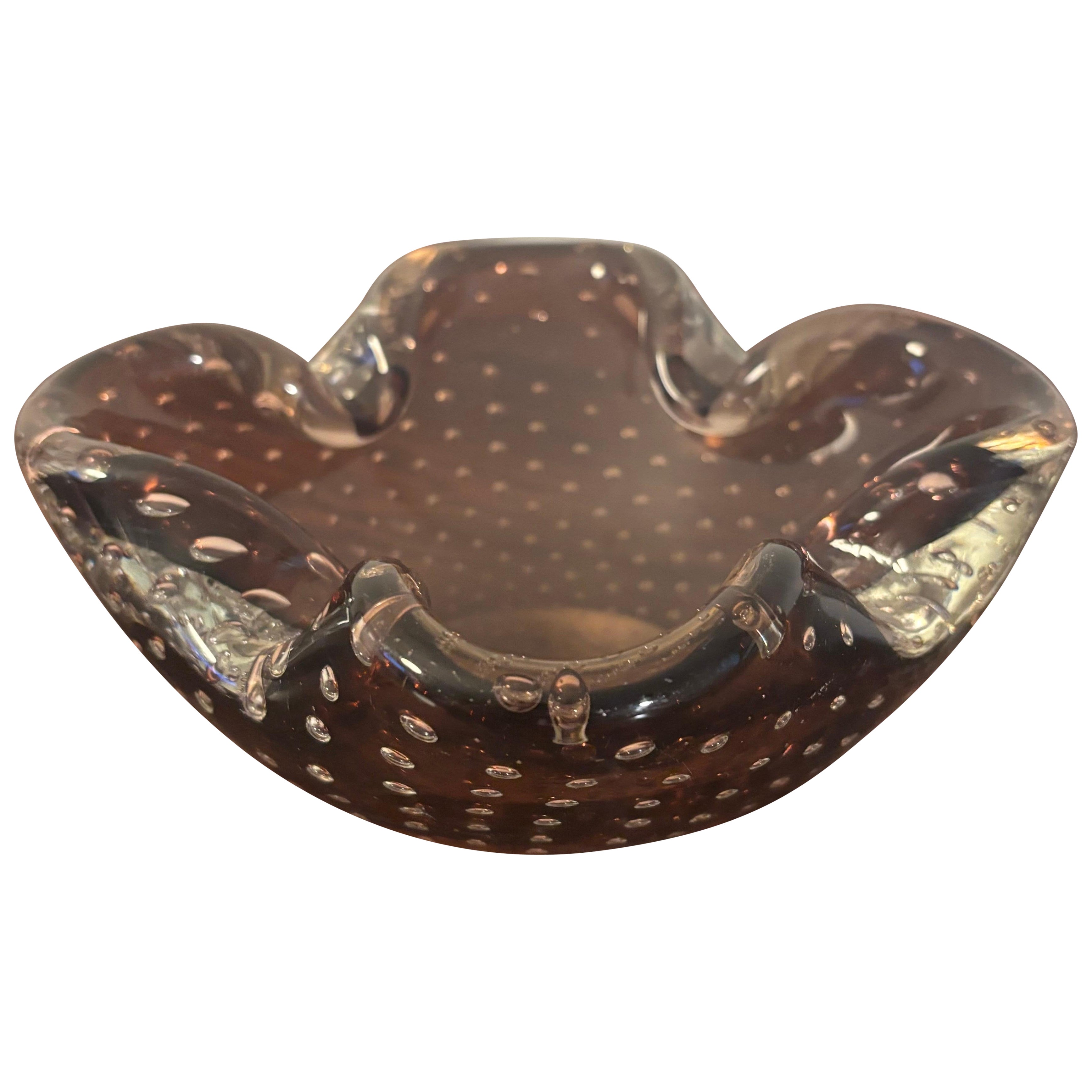 Large Murano Amethyst Color And Bubble Design Ashtray or Candy bowl
