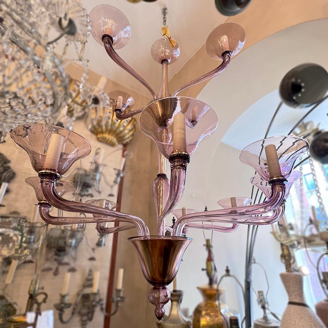 Large Murano Amethyst Glass Chandelier  For Sale 1