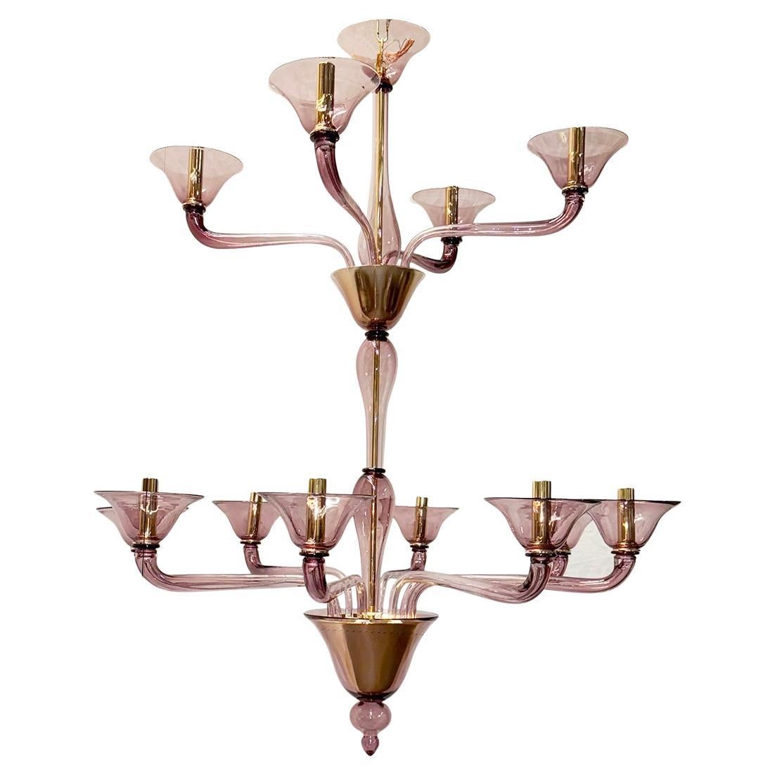 Large Murano Amethyst Glass Chandelier  For Sale