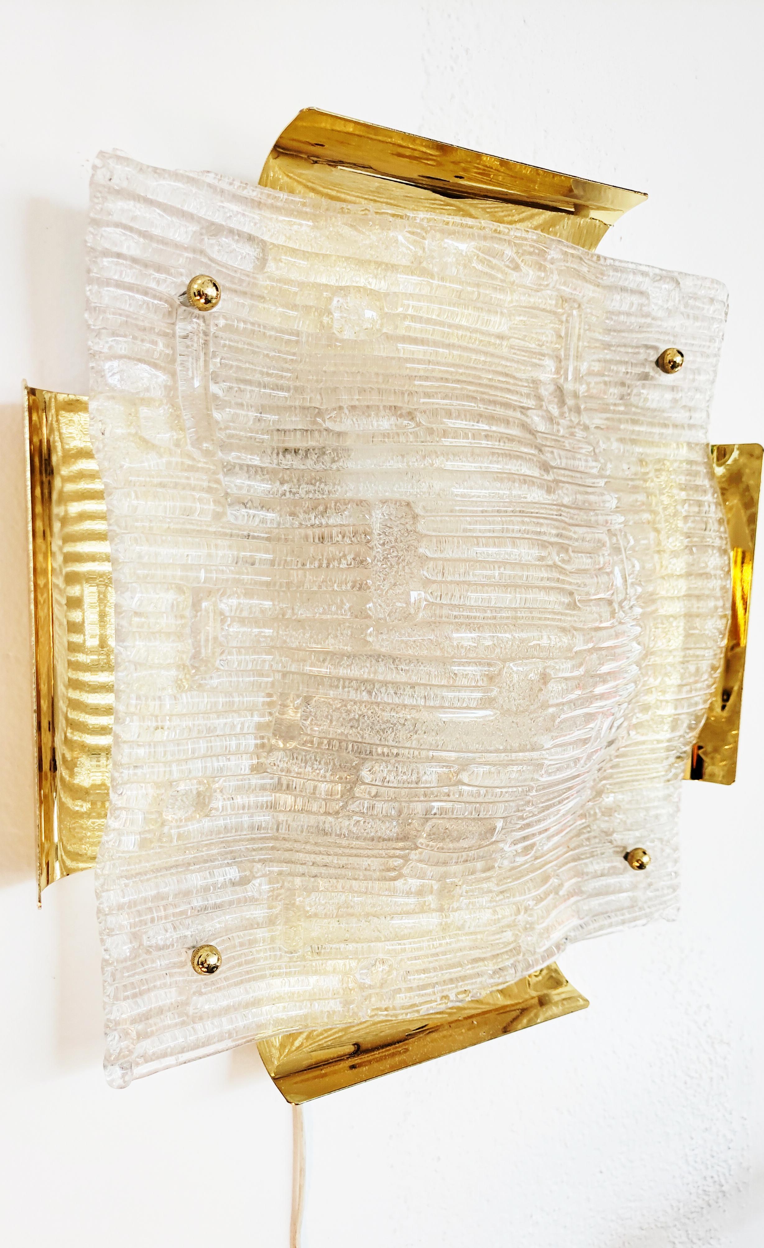 20th Century Large Murano and Brass Sconce, Italy, 1960s For Sale