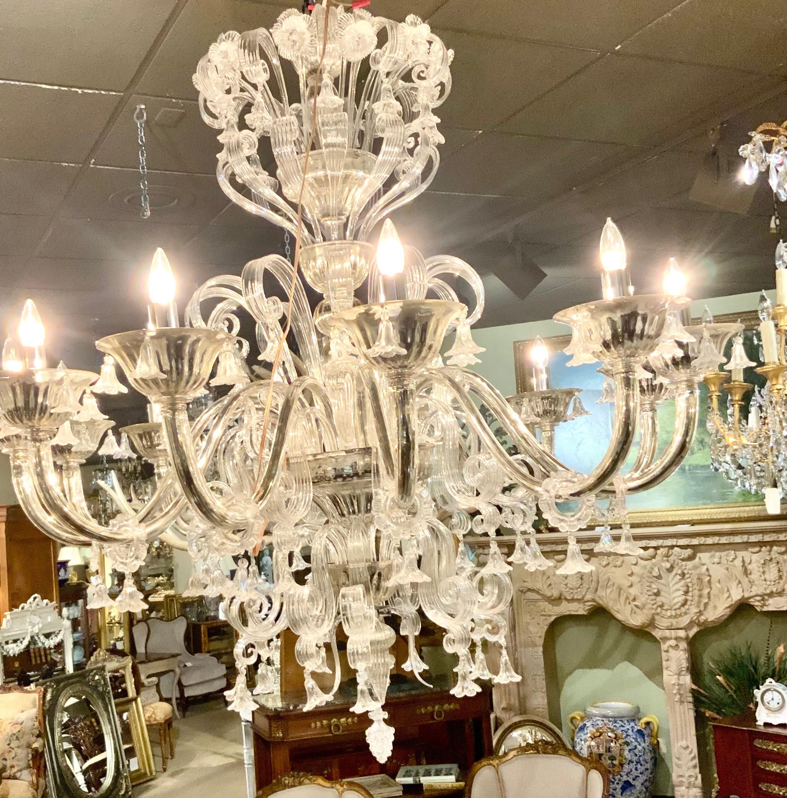 Blown Glass Large Murano Andromeda International Mirrored Glass “Le Roy” Chandelier For Sale