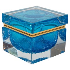 Large Murano Aquamarine Pulegoso Square Box, Contemporary Large Murano Aquamarine Pulegoso Square Box, Contemporary