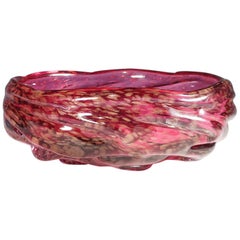 Large Murano Art Glass Bowl in Pink Glass with Aventurines, 1950s